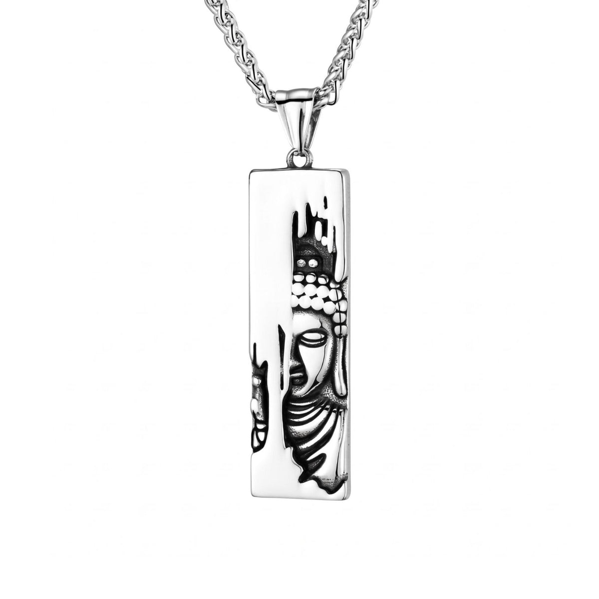 Collier Bouddha pour homme, en acier inoxydable, pendentif spirituel au visage sculpté