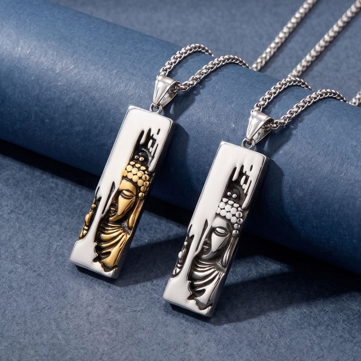 Collier Bouddha pour homme, en acier inoxydable, pendentif spirituel au visage sculpté