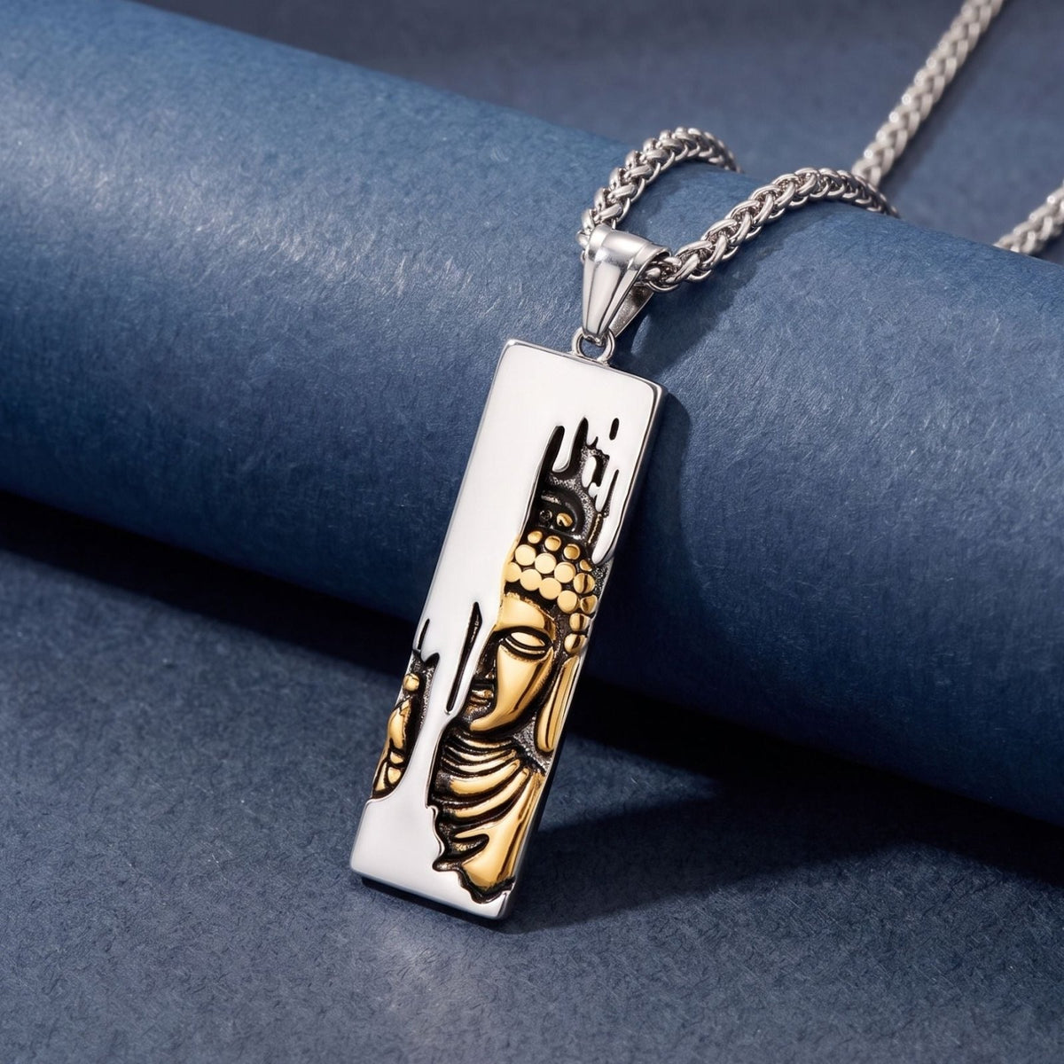Collier Bouddha pour homme, en acier inoxydable, pendentif spirituel au visage sculpté