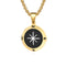 Collier boussole homme en acier, médaillon étoile du Nord noir et doré, modèle Atlas