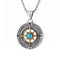 Collier boussole pour homme, en acier inoxydable, pendentif rose des vents avec pierre colorée au centre