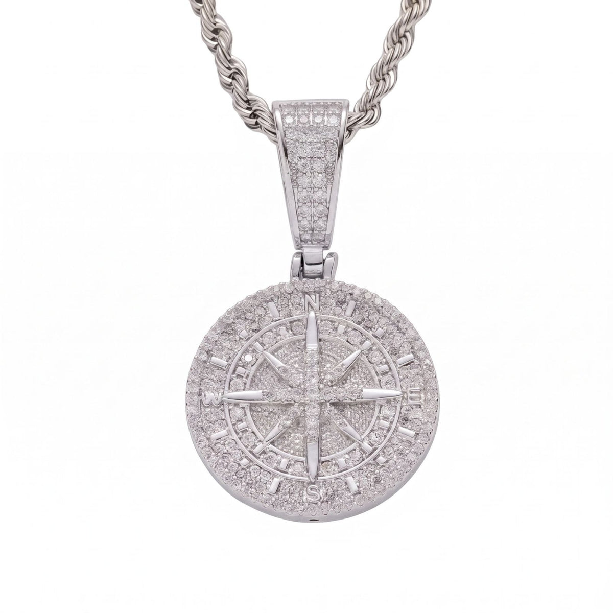 Collier boussole pour homme, en cuivre serti de zircon, pendentif rose des vents et chaîne torsadée