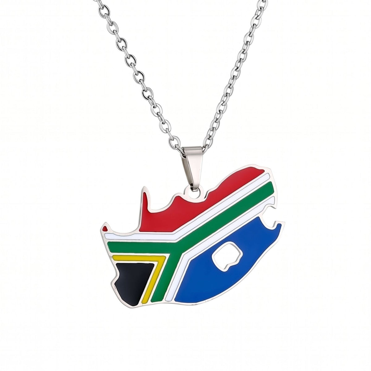 Collier carte d'Afrique du Sud unisexe, en acier inoxydable, pendentif émaillé coloré au style ethnique