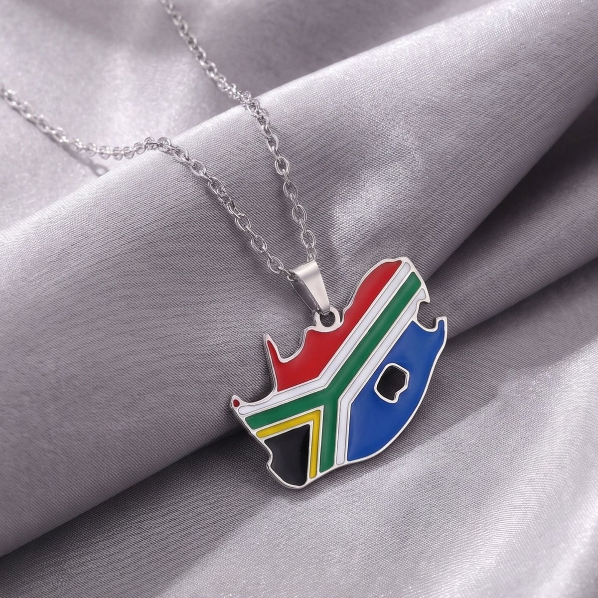 Collier carte d'Afrique du Sud unisexe, en acier inoxydable, pendentif émaillé coloré au style ethnique