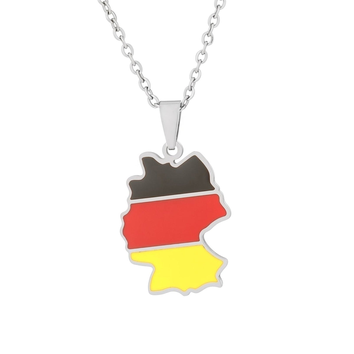Collier carte d’Allemagne unisexe, en acier inoxydable, pendentif émaillé aux couleurs du drapeau allemand