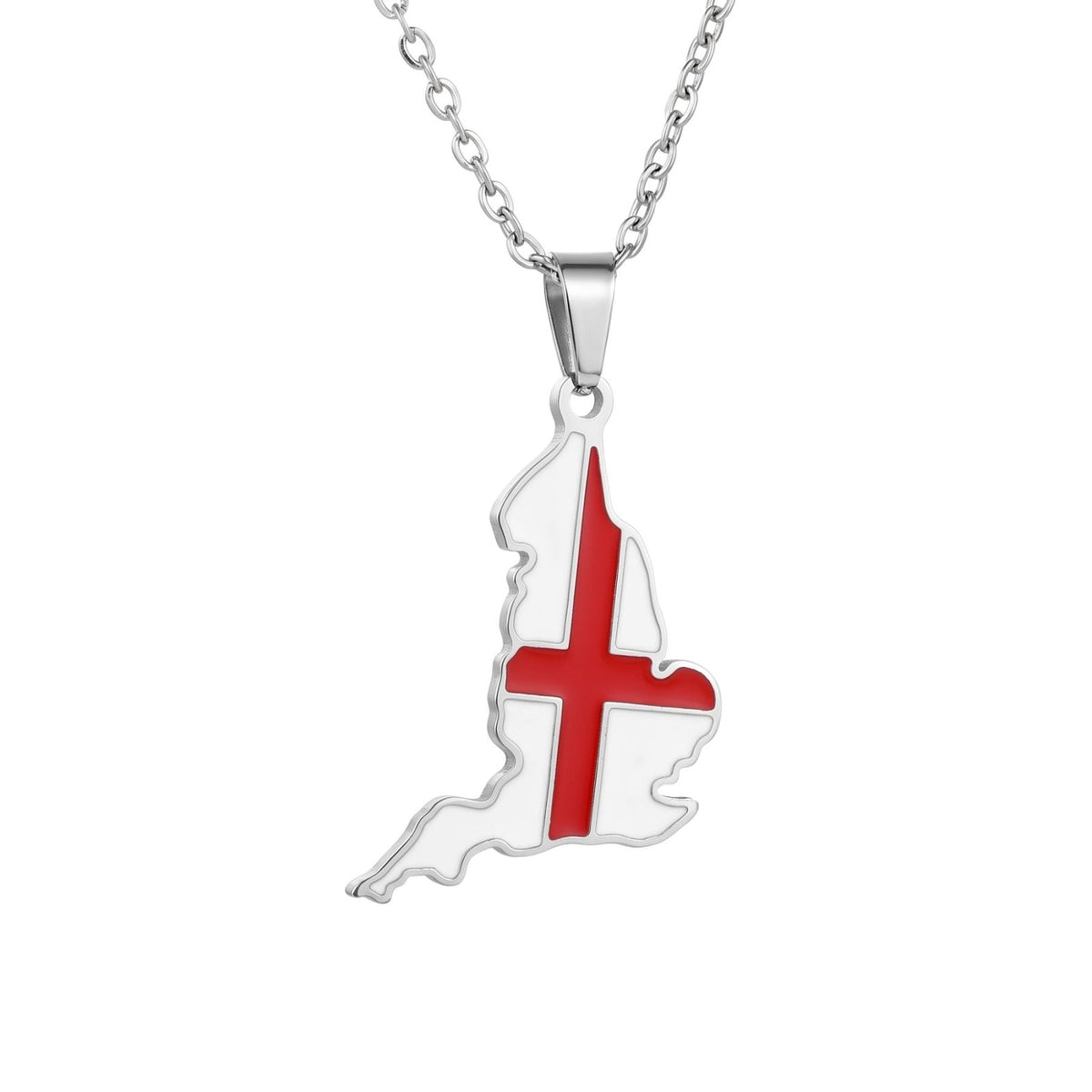 Collier carte d'Angleterre unisexe, en acier inoxydable, pendentif émaillé aux couleurs du drapeau anglais