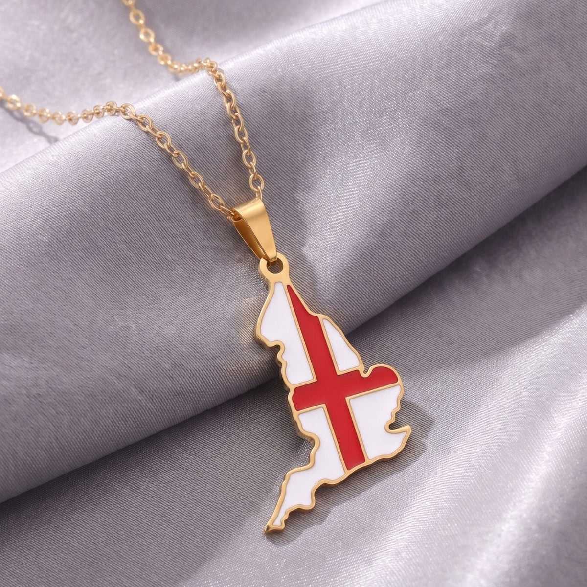 Collier carte d'Angleterre unisexe, en acier inoxydable, pendentif émaillé aux couleurs du drapeau anglais