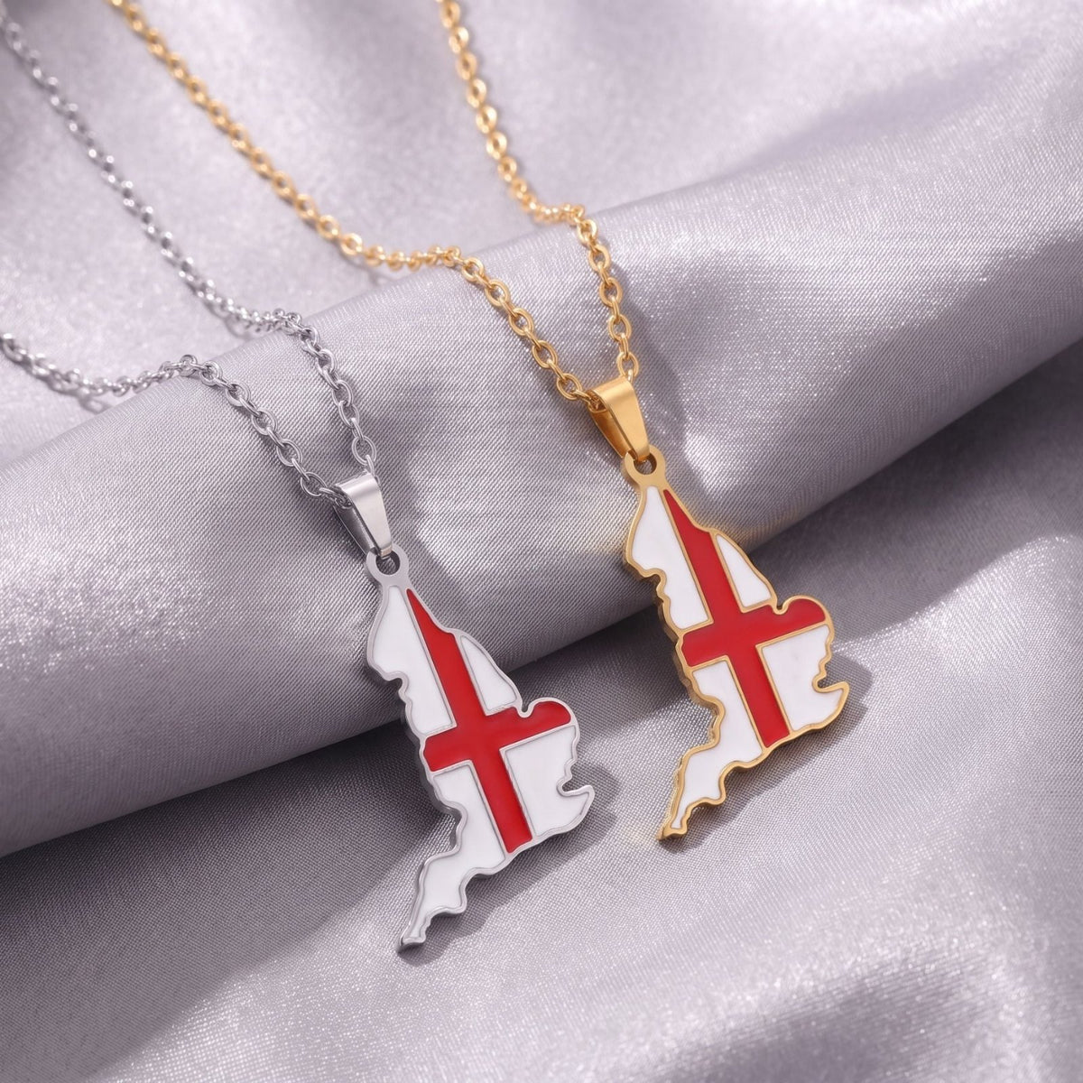 Collier carte d'Angleterre unisexe, en acier inoxydable, pendentif émaillé aux couleurs du drapeau anglais