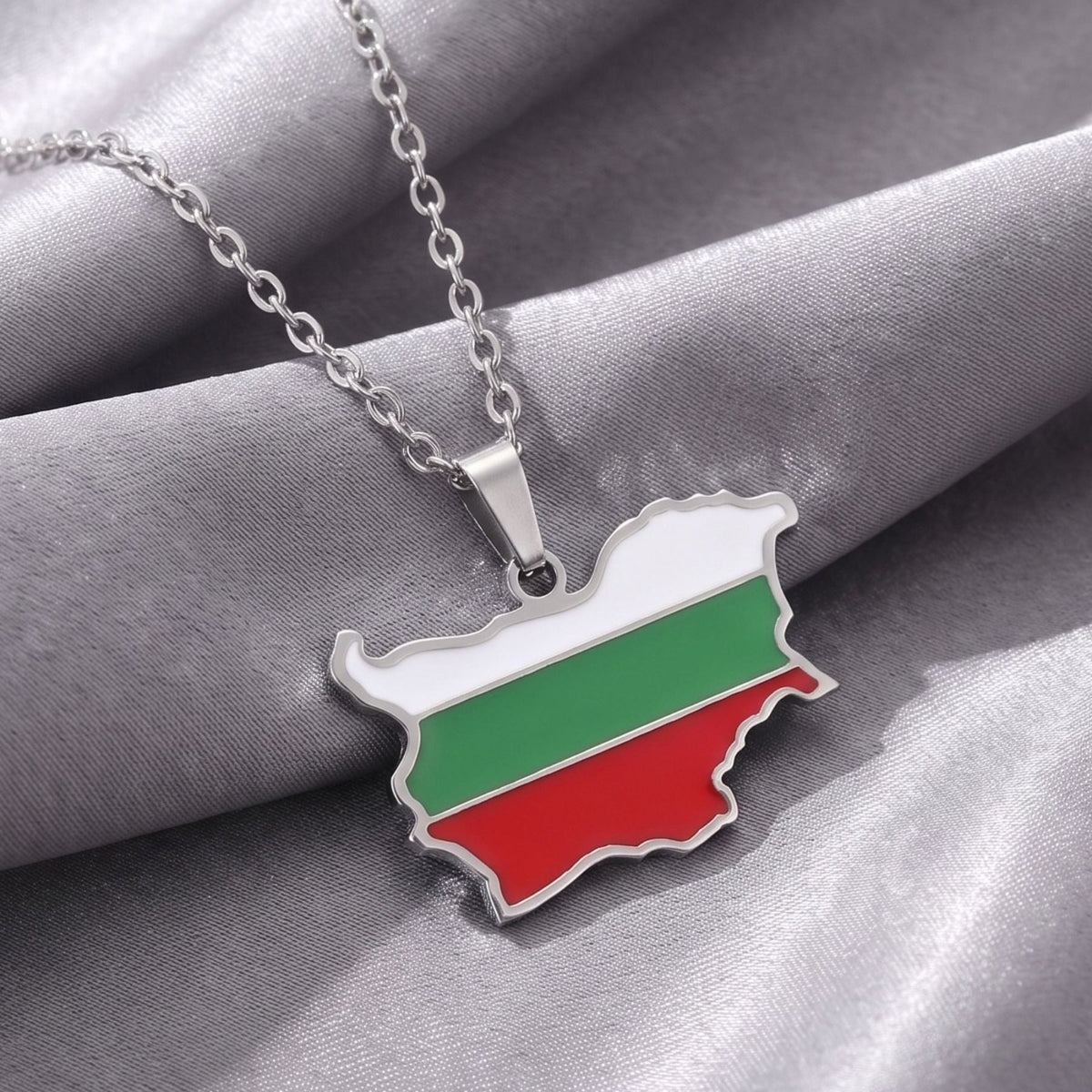 Collier carte de Bulgarie unisexe, en acier inoxydable, pendentif émaillé aux couleurs du drapeau bulgare