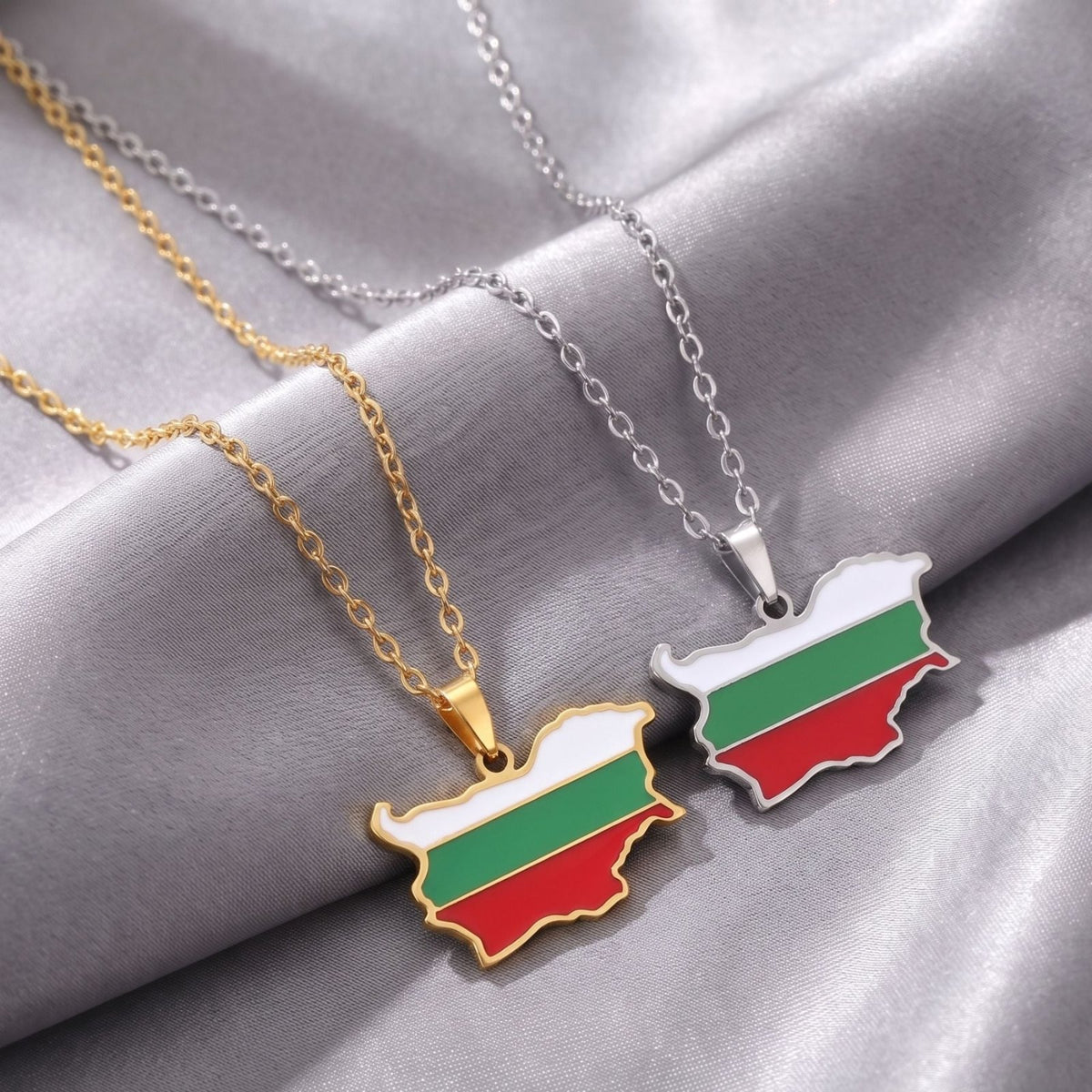Collier carte de Bulgarie unisexe, en acier inoxydable, pendentif émaillé aux couleurs du drapeau bulgare