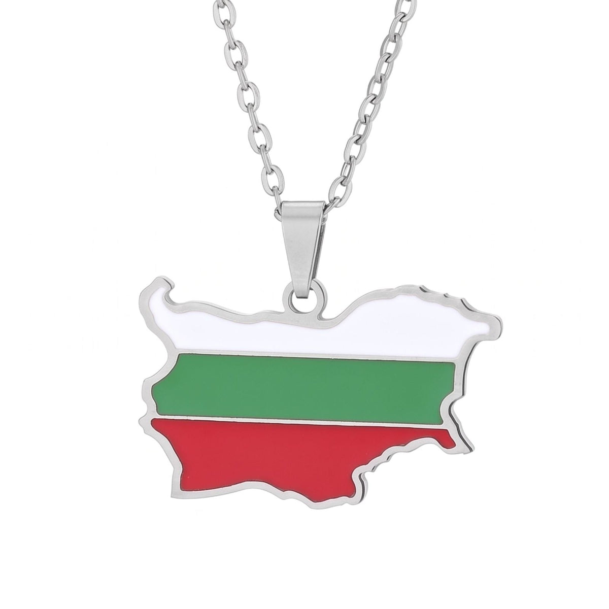 Collier carte de Bulgarie unisexe, en acier inoxydable, pendentif émaillé aux couleurs du drapeau bulgare