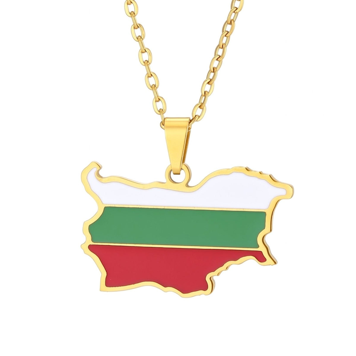 Collier carte de Bulgarie unisexe, en acier inoxydable, pendentif émaillé aux couleurs du drapeau bulgare