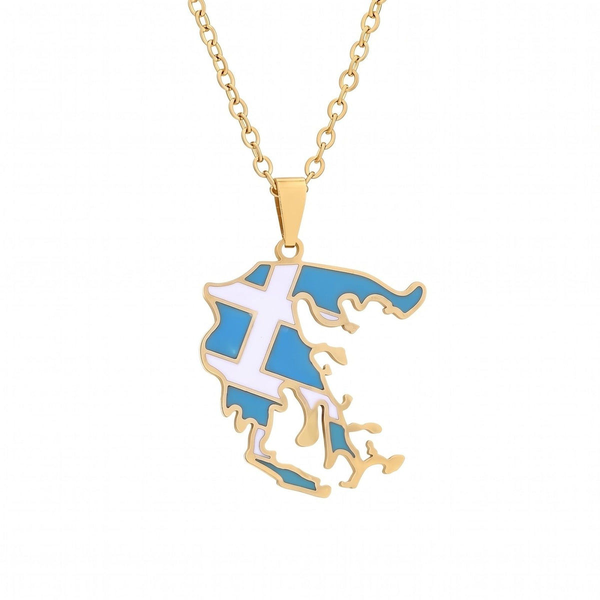 Collier carte de Grèce unisexe, en acier inoxydable, pendentif émaillé aux couleurs du drapeau grec