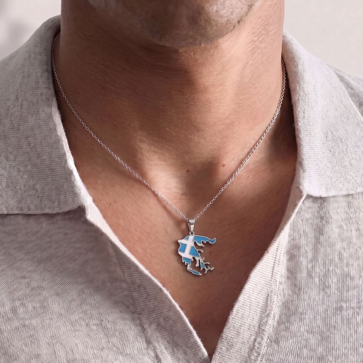Collier carte de Grèce unisexe, en acier inoxydable, pendentif émaillé aux couleurs du drapeau grec