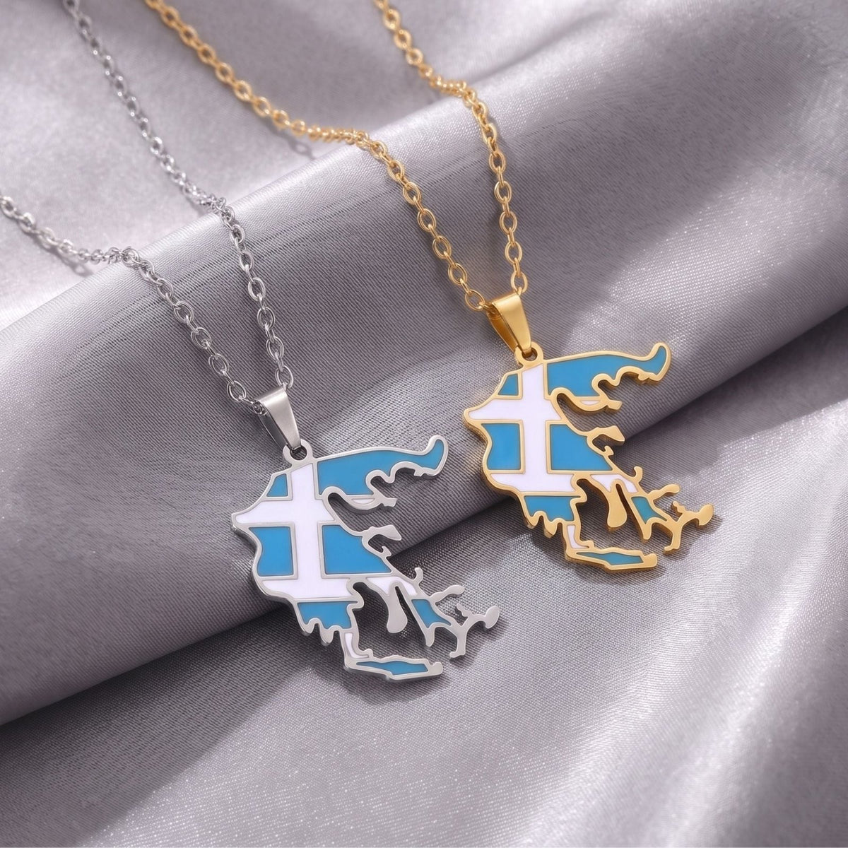 Collier carte de Grèce unisexe, en acier inoxydable, pendentif émaillé aux couleurs du drapeau grec