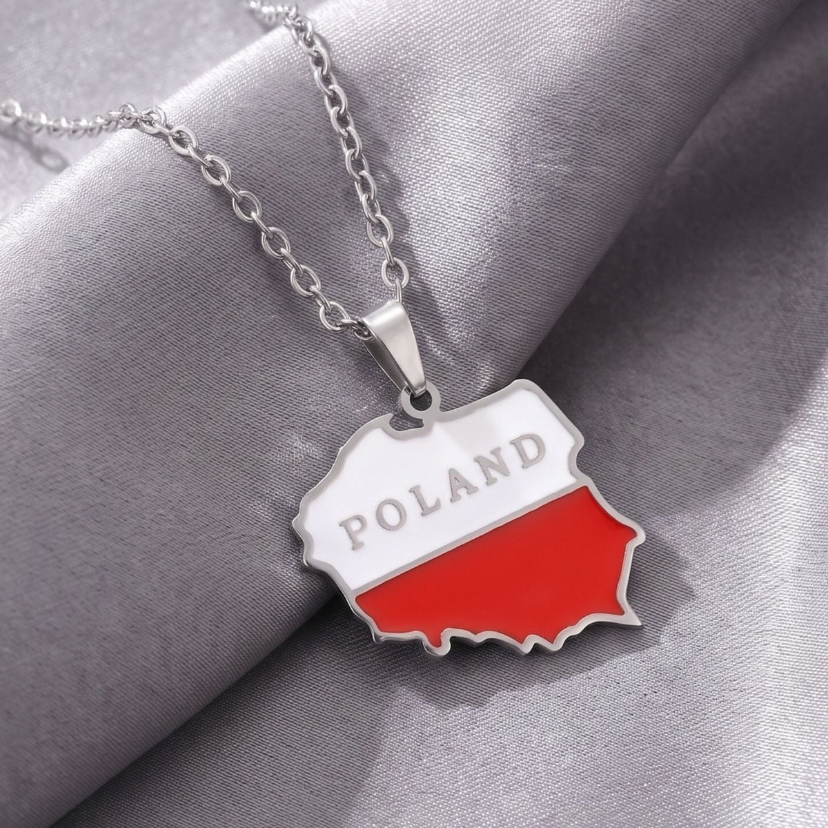 Collier carte de Pologne unisexe, en acier inoxydable, pendentif émaillé aux couleurs du drapeau polonais