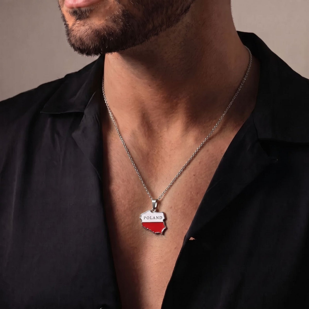 Collier carte de Pologne unisexe, en acier inoxydable, pendentif émaillé aux couleurs du drapeau polonais