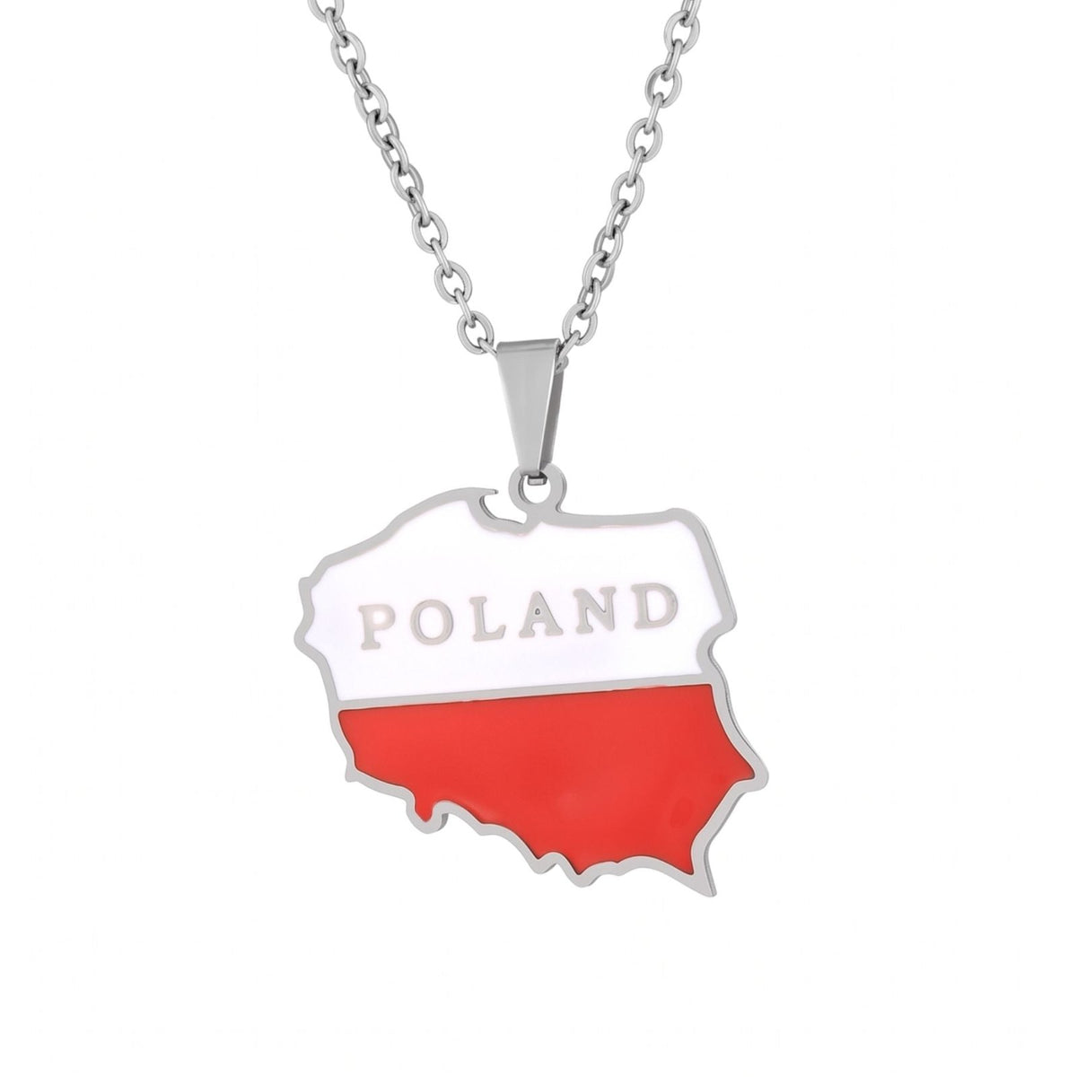 Collier carte de Pologne unisexe, en acier inoxydable, pendentif émaillé aux couleurs du drapeau polonais
