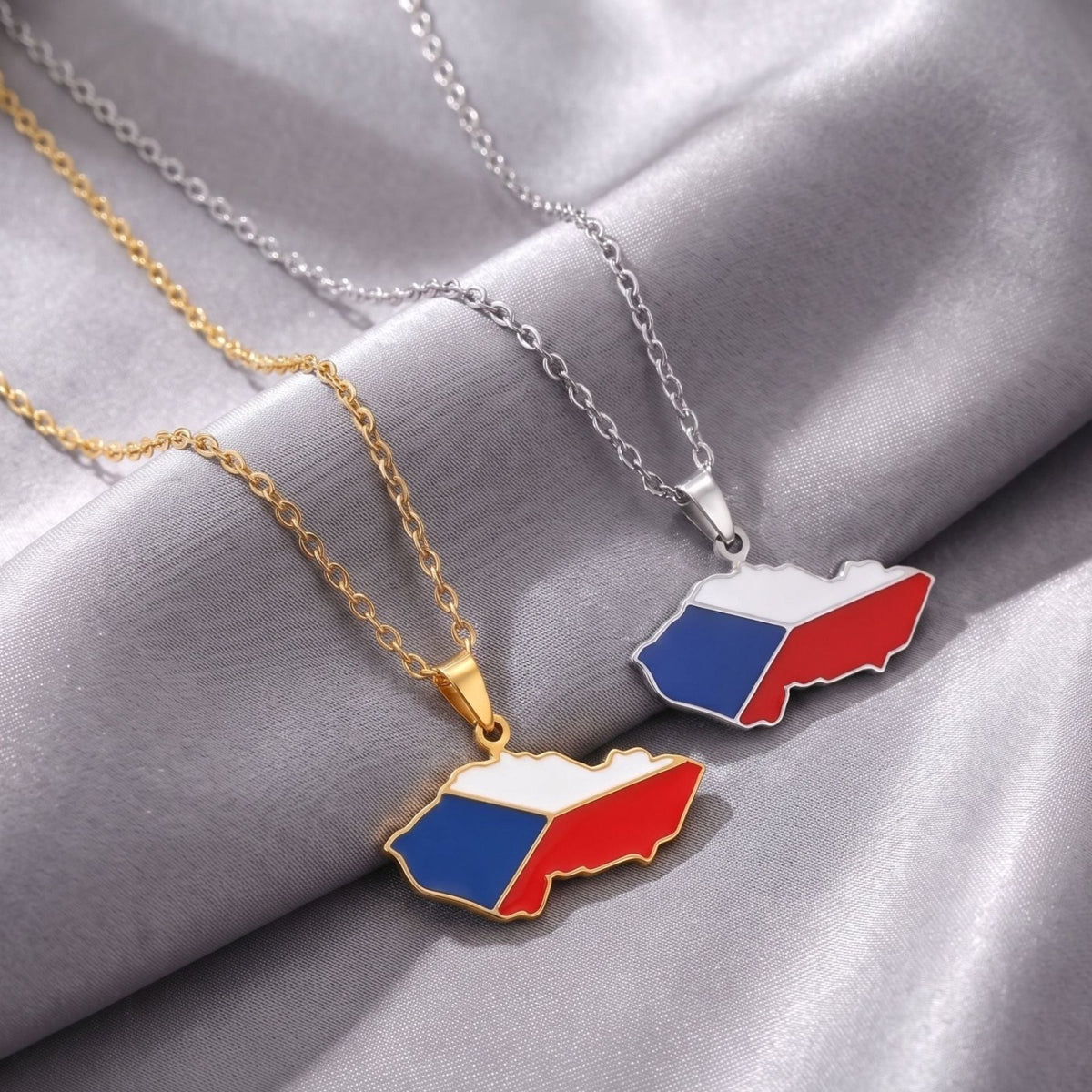 Collier carte de République Tchèque unisexe, en acier inoxydable, pendentif émaillé aux couleurs du drapeau