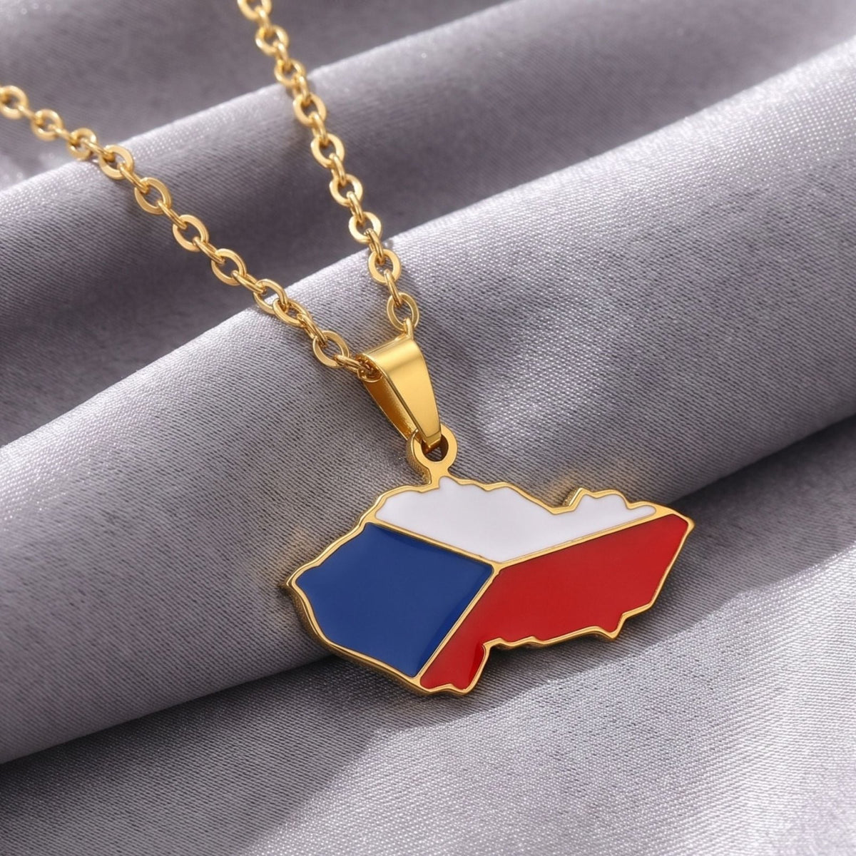 Collier carte de République Tchèque unisexe, en acier inoxydable, pendentif émaillé aux couleurs du drapeau