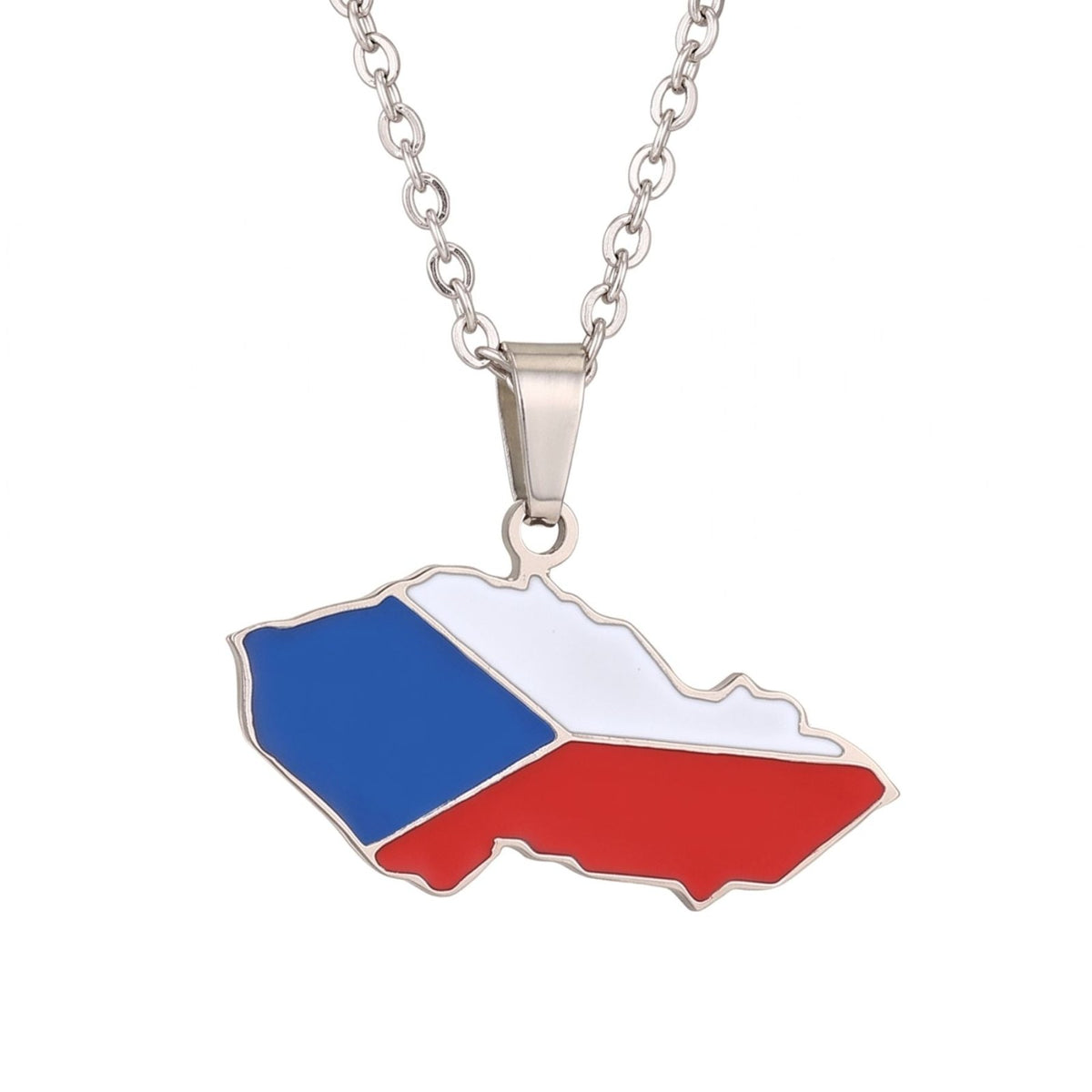 Collier carte de République Tchèque unisexe, en acier inoxydable, pendentif émaillé aux couleurs du drapeau