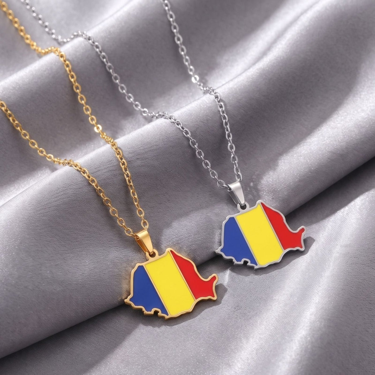 Collier carte de Roumanie unisexe, en acier inoxydable, pendentif émaillé aux couleurs du drapeau roumain