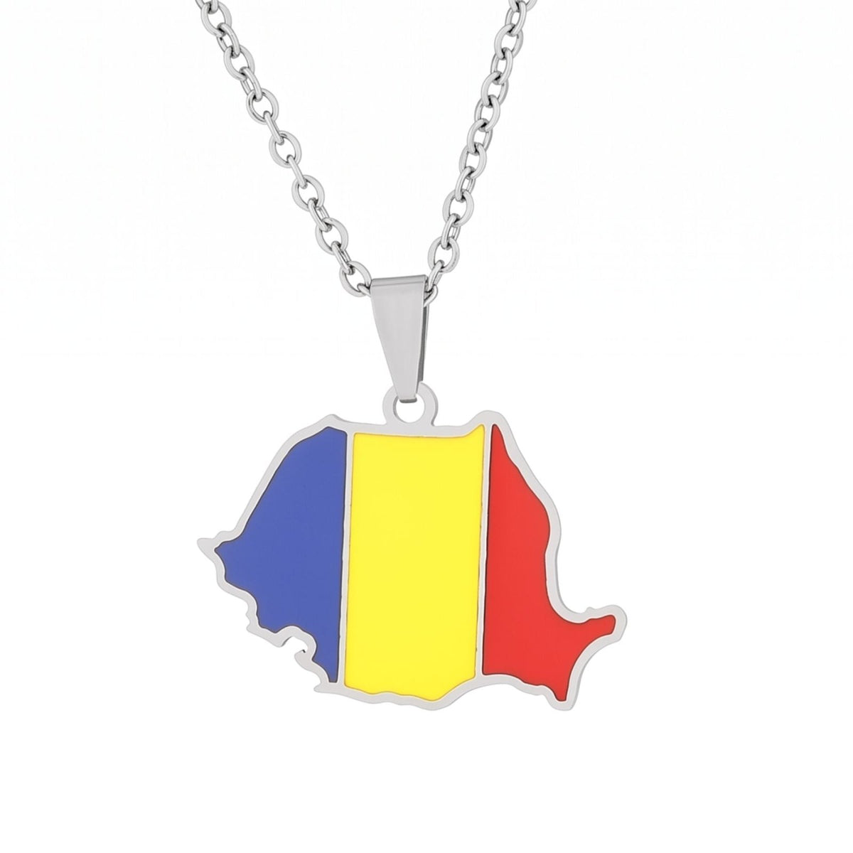 Collier carte de Roumanie unisexe, en acier inoxydable, pendentif émaillé aux couleurs du drapeau roumain