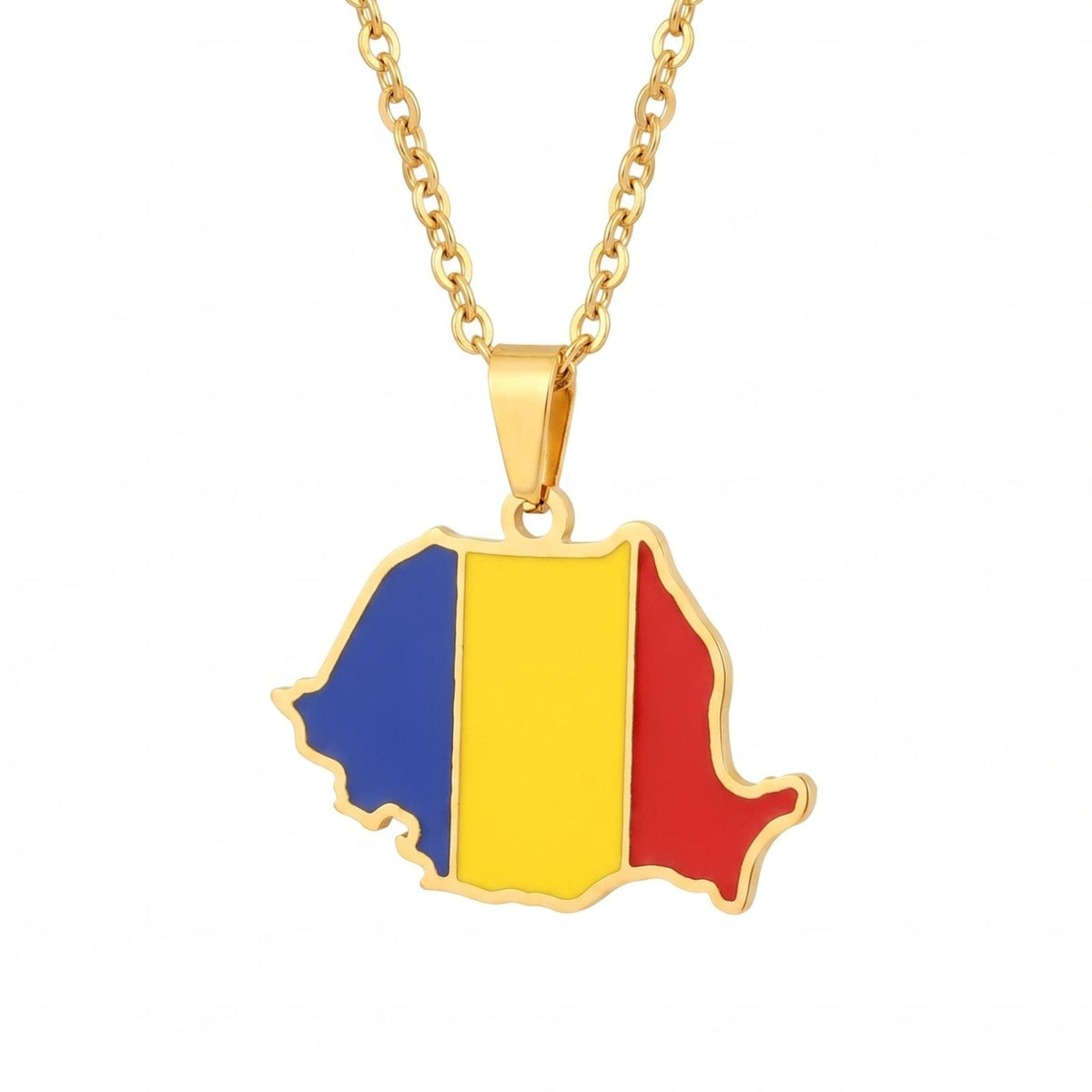 Collier carte de Roumanie unisexe, en acier inoxydable, pendentif émaillé aux couleurs du drapeau roumain
