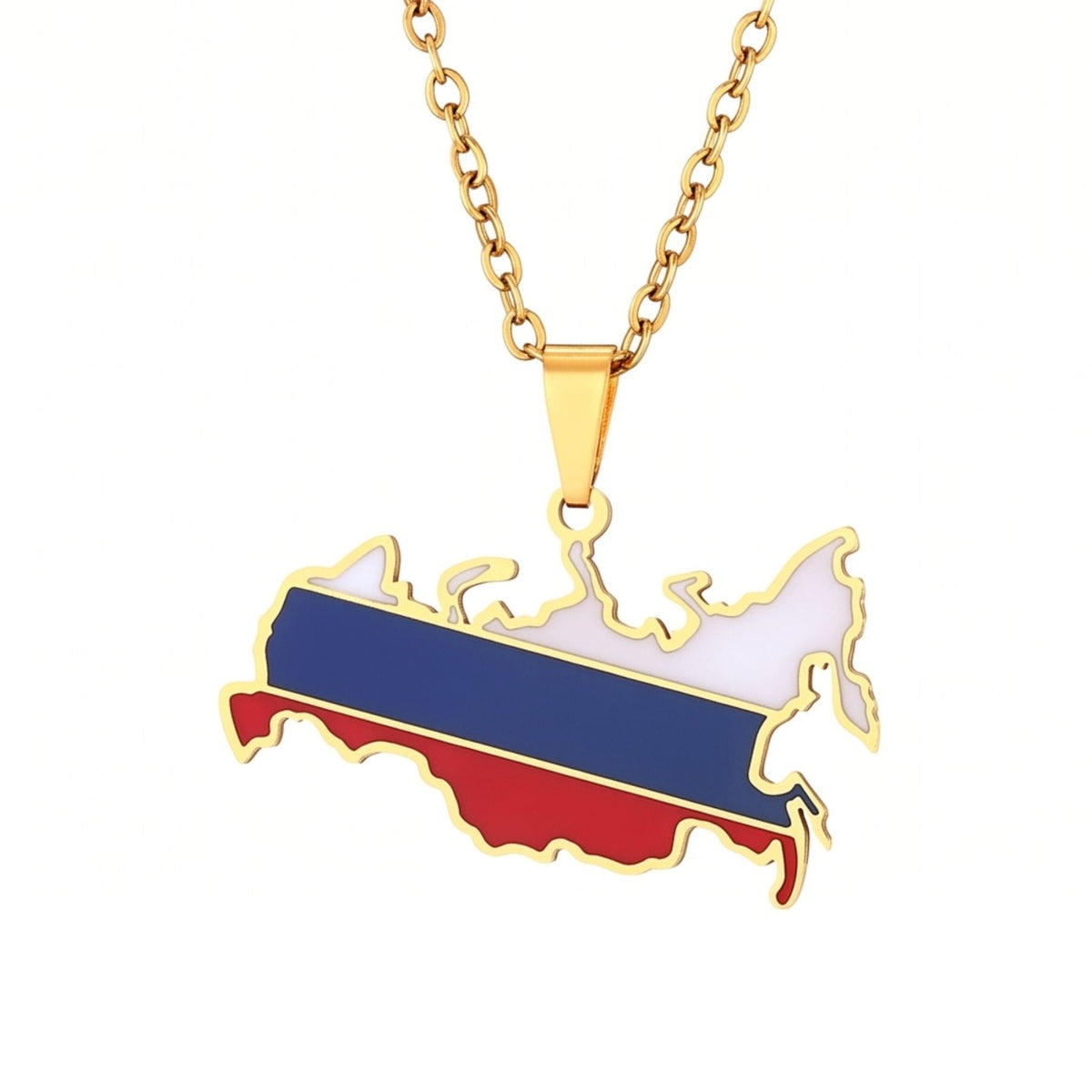 Collier carte de Russie unisexe, en acier inoxydable, pendentif émaillé aux couleurs du drapeau russe