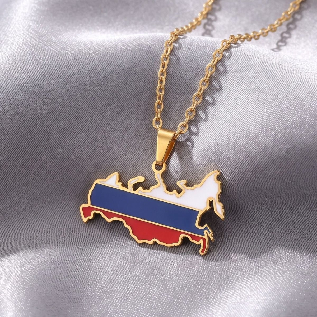 Collier carte de Russie unisexe, en acier inoxydable, pendentif émaillé aux couleurs du drapeau russe