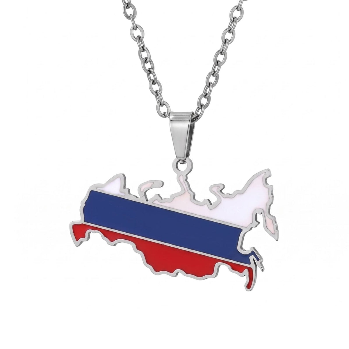 Collier carte de Russie unisexe, en acier inoxydable, pendentif émaillé aux couleurs du drapeau russe