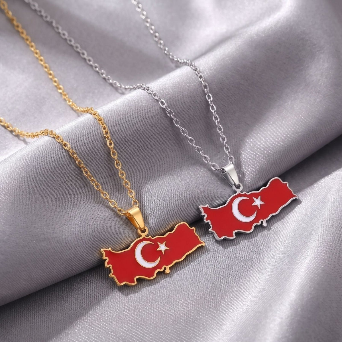 Collier carte de Turquie unisexe, en acier inoxydable, pendentif émaillé aux couleurs du drapeau turc
