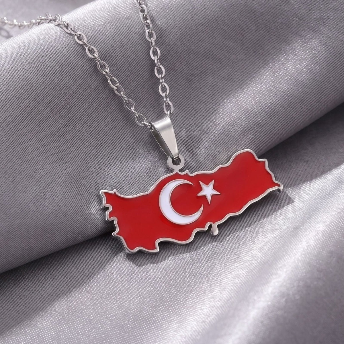 Collier carte de Turquie unisexe, en acier inoxydable, pendentif émaillé aux couleurs du drapeau turc