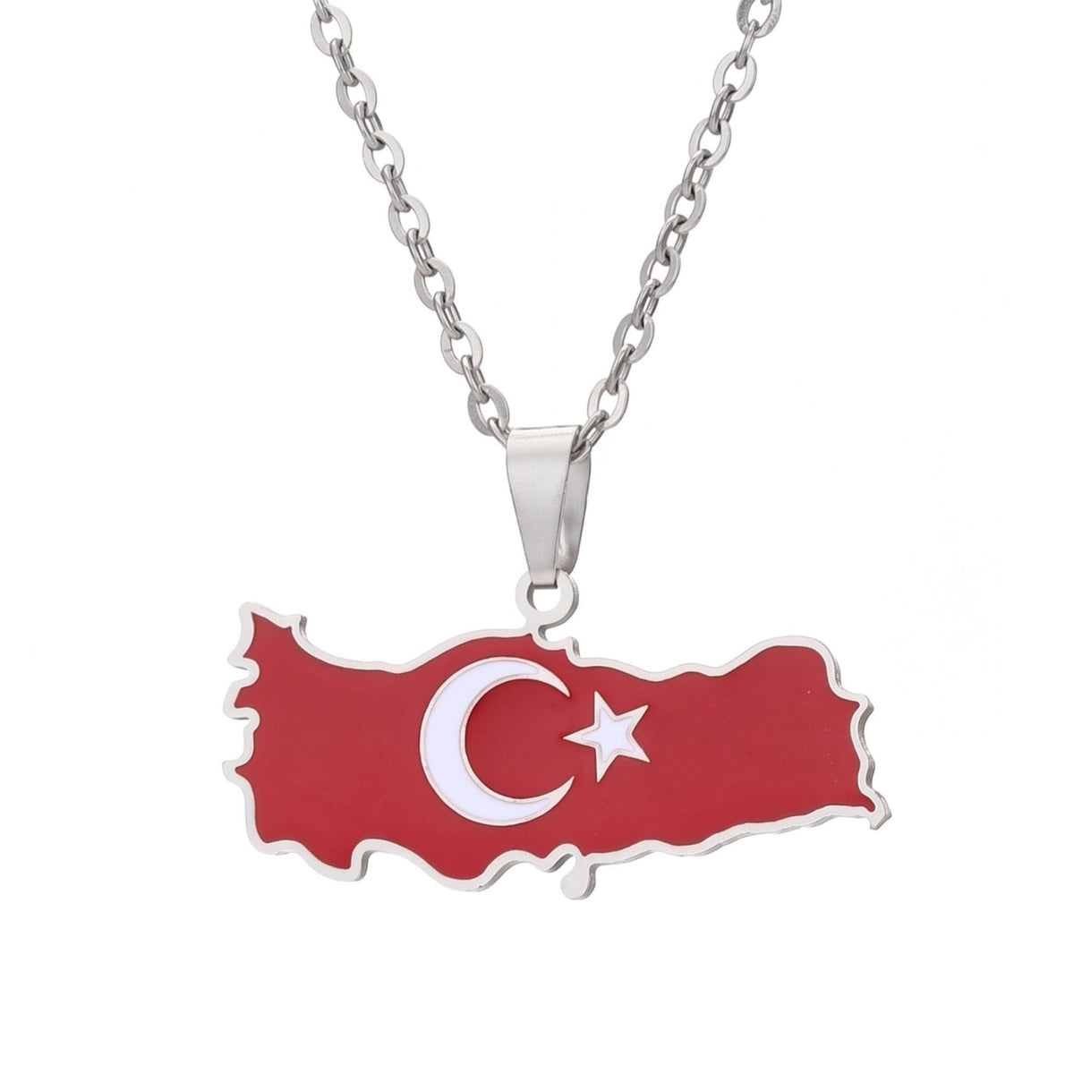 Collier carte de Turquie unisexe, en acier inoxydable, pendentif émaillé aux couleurs du drapeau turc