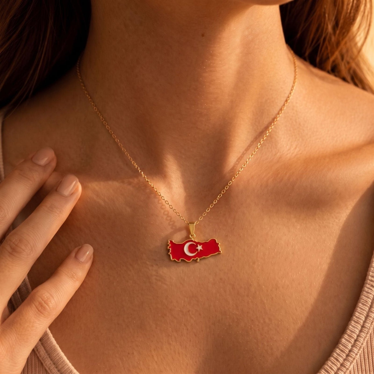 Collier carte de Turquie unisexe, en acier inoxydable, pendentif émaillé aux couleurs du drapeau turc