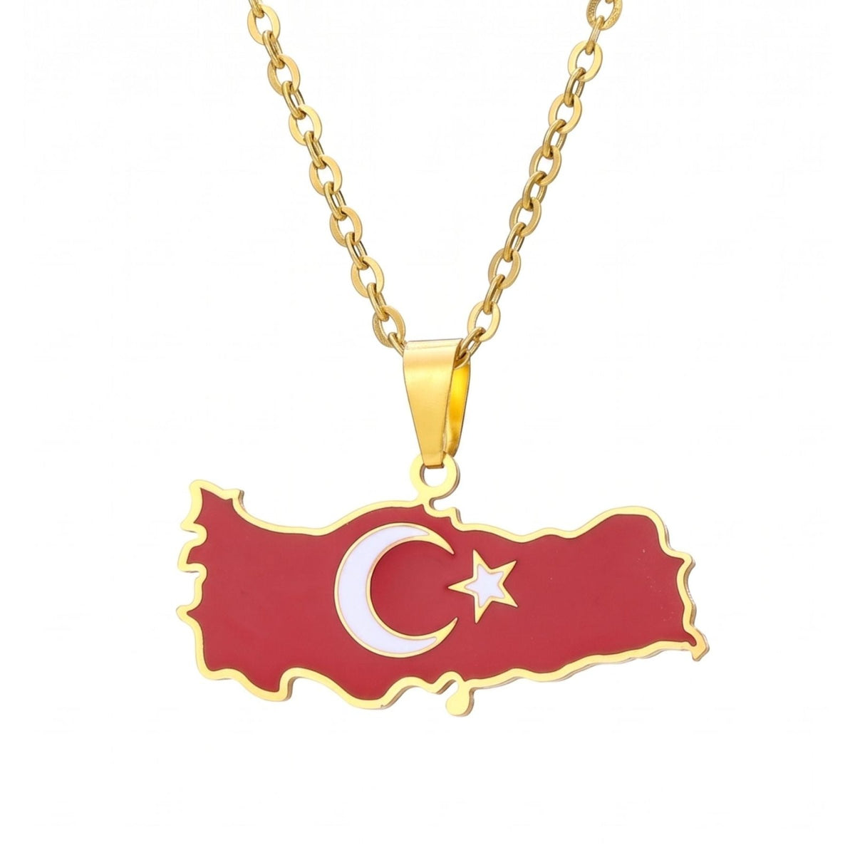 Collier carte de Turquie unisexe, en acier inoxydable, pendentif émaillé aux couleurs du drapeau turc