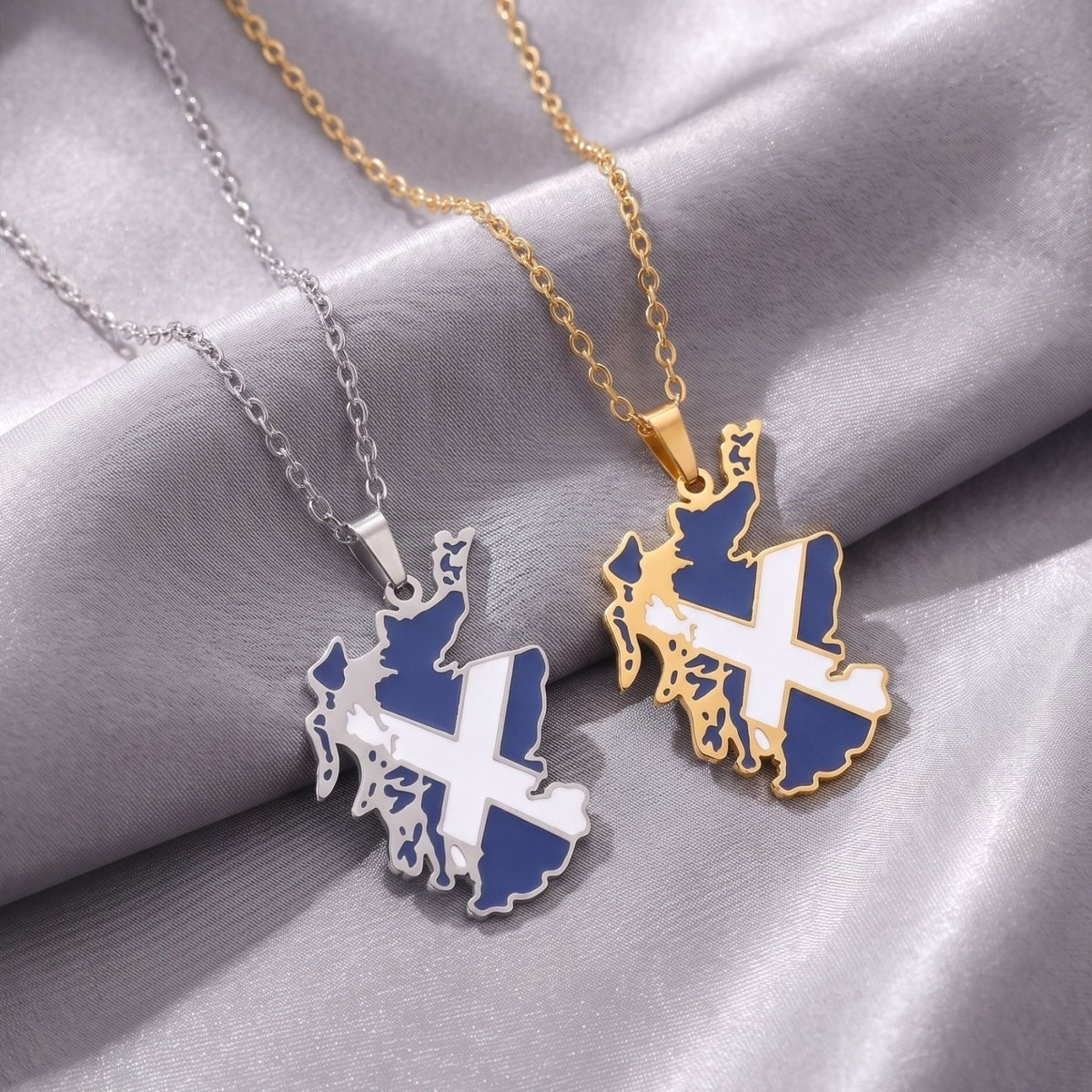 Collier carte d’Écosse unisexe, en acier inoxydable, pendentif émaillé aux couleurs du drapeau écossais