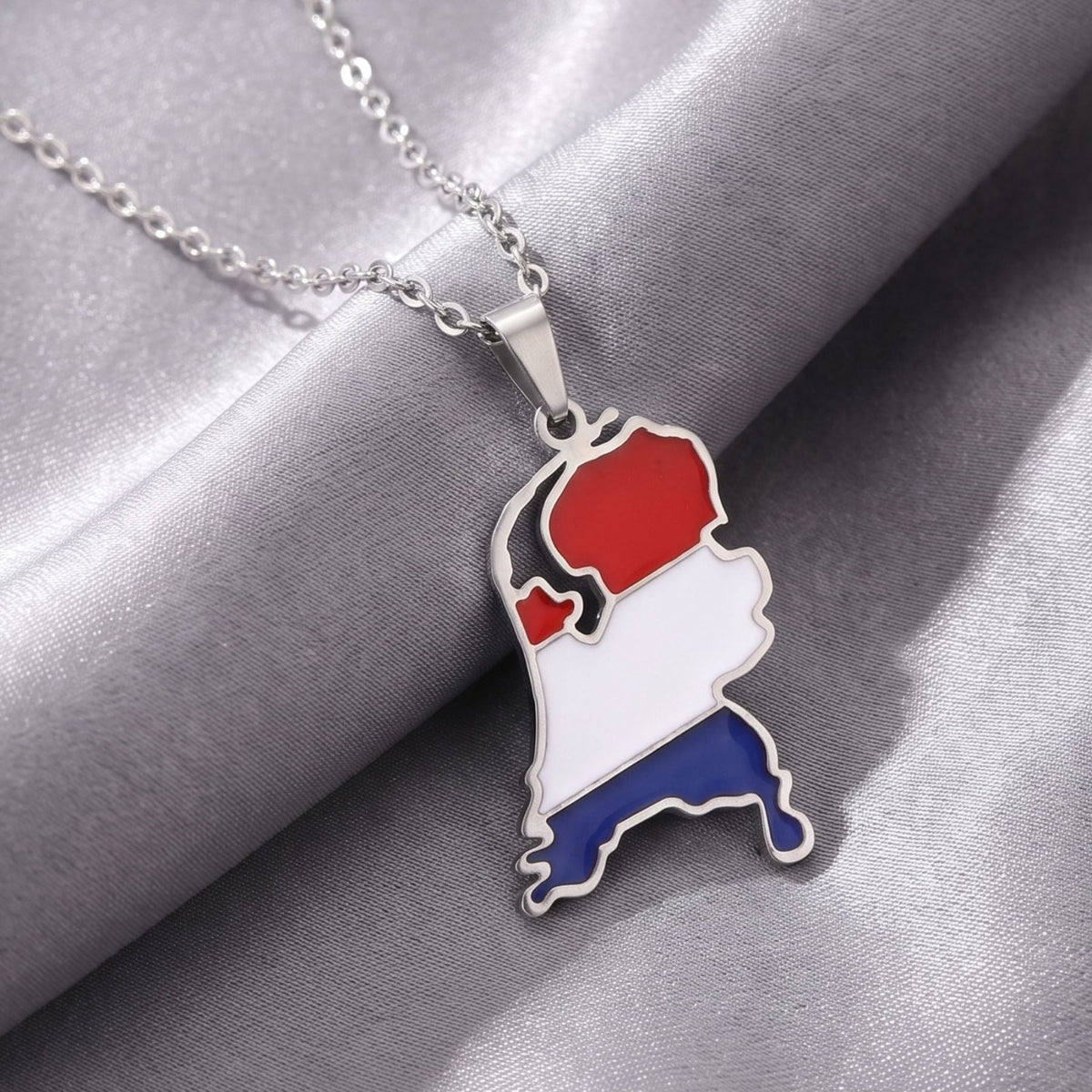 Collier carte des Pays-Bas unisexe, en acier inoxydable, pendentif émaillé aux couleurs du drapeau néerlandais