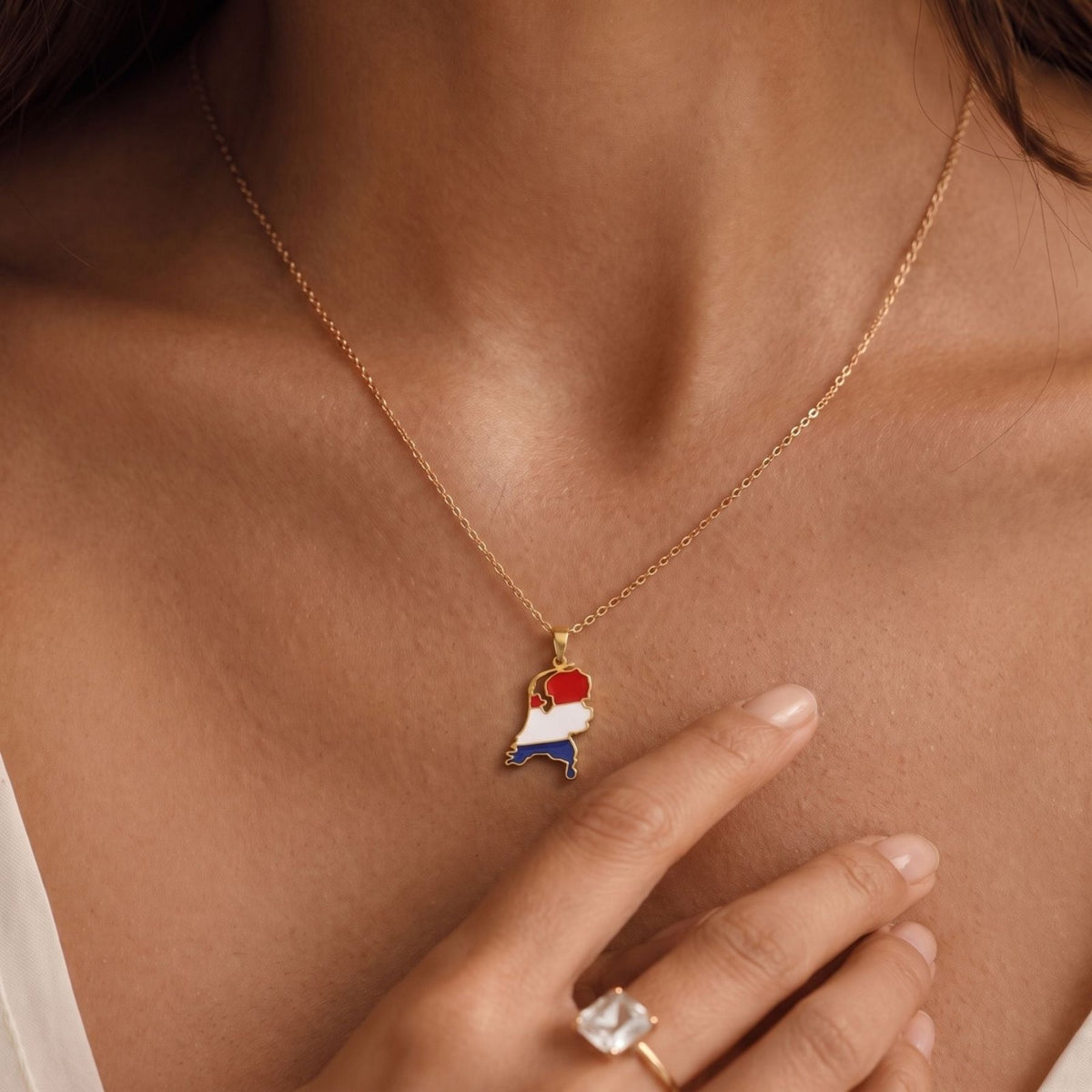 Collier carte des Pays-Bas unisexe, en acier inoxydable, pendentif émaillé aux couleurs du drapeau néerlandais