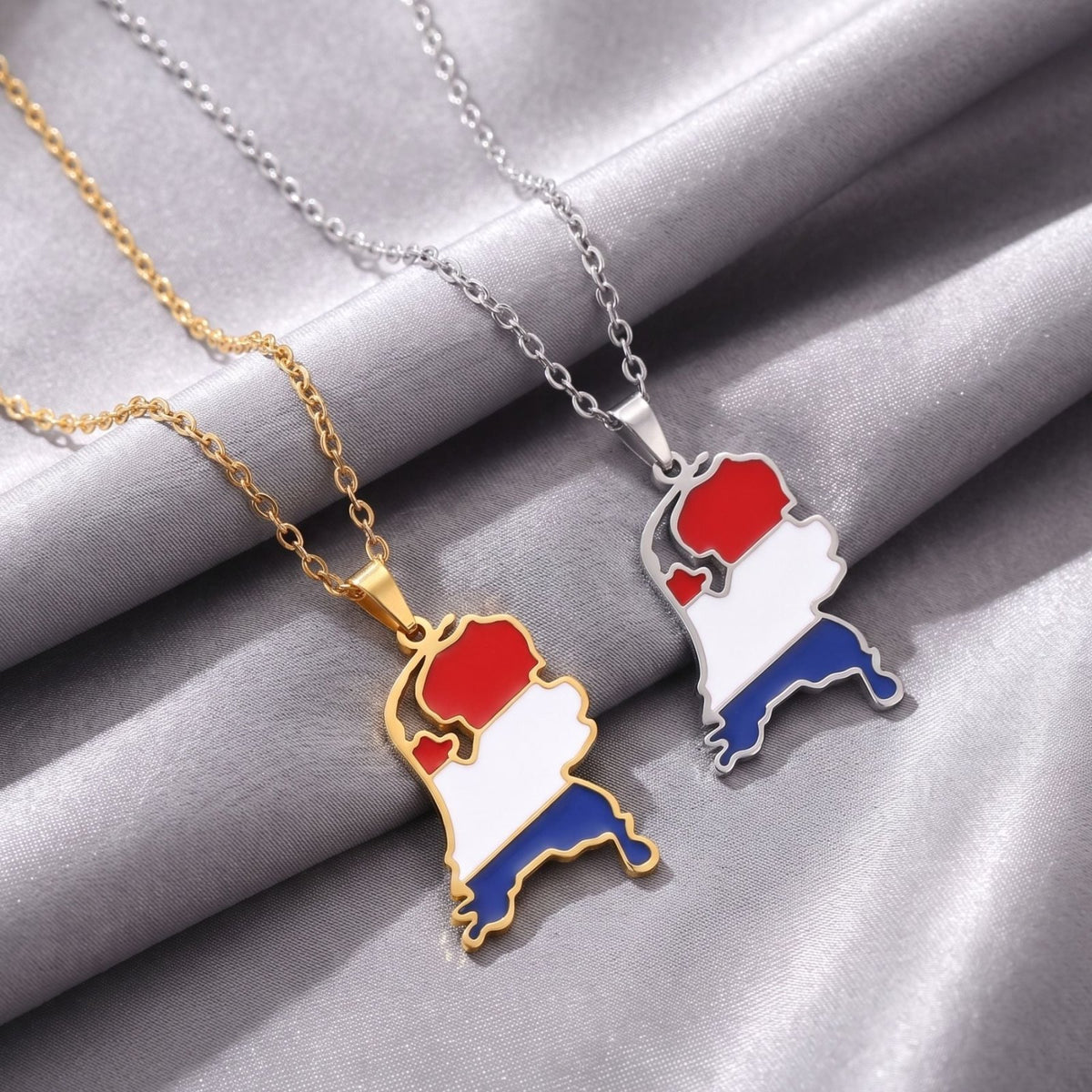 Collier carte des Pays-Bas unisexe, en acier inoxydable, pendentif émaillé aux couleurs du drapeau néerlandais