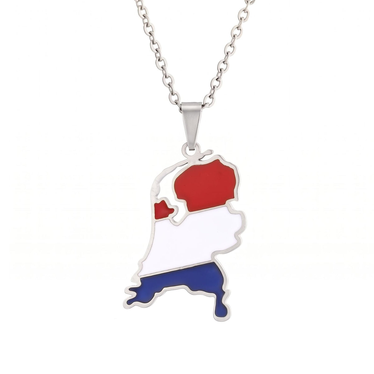 Collier carte des Pays-Bas unisexe, en acier inoxydable, pendentif émaillé aux couleurs du drapeau néerlandais
