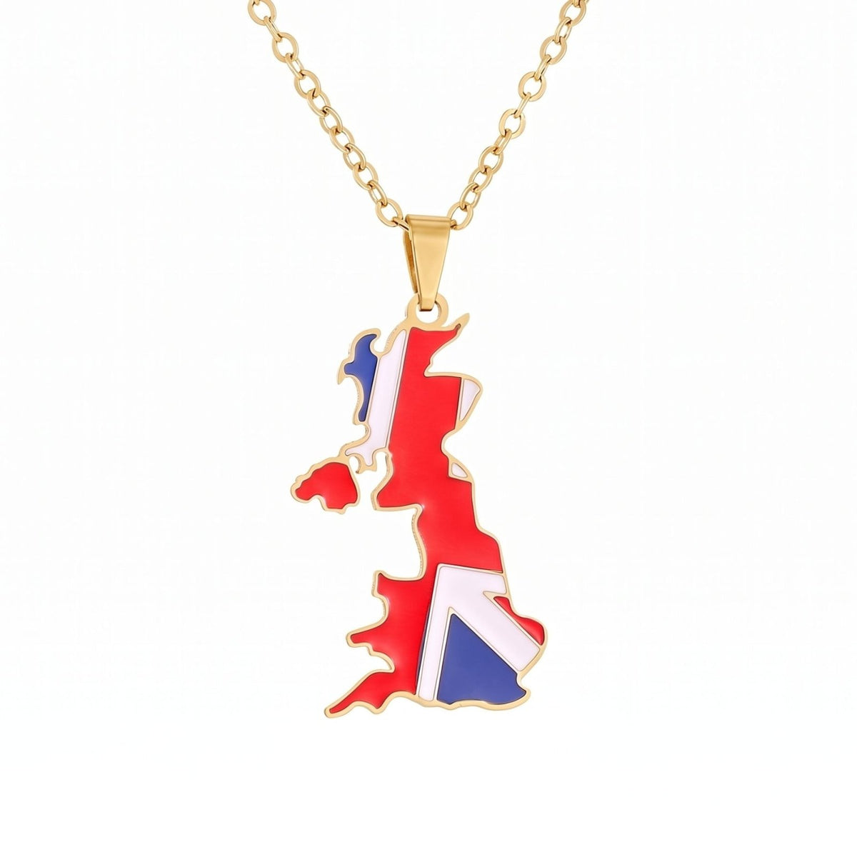 Collier carte du Royaume-Uni unisexe, en acier inoxydable, pendentif émaillé aux couleurs du drapeau britannique