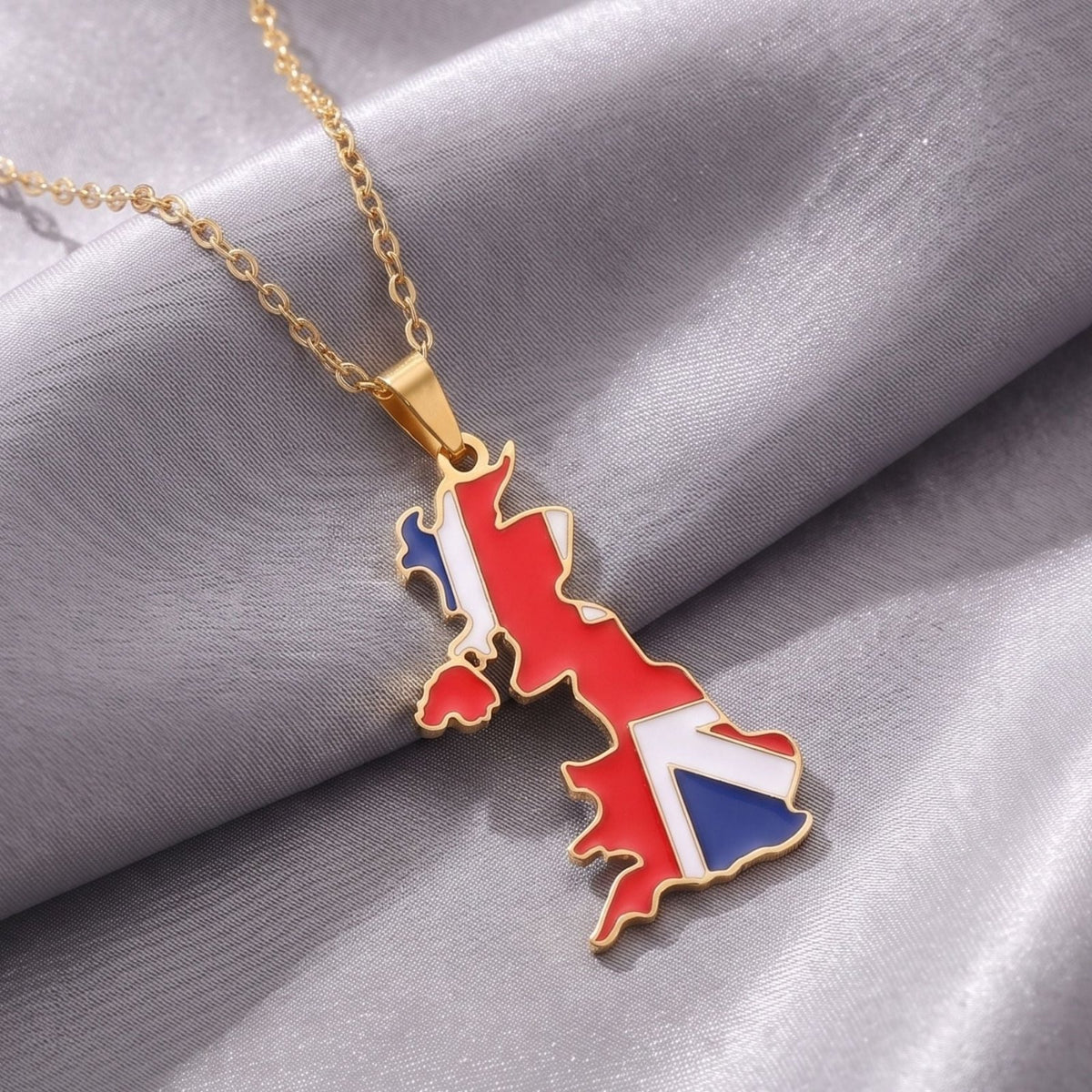 Collier carte du Royaume-Uni unisexe, en acier inoxydable, pendentif émaillé aux couleurs du drapeau britannique