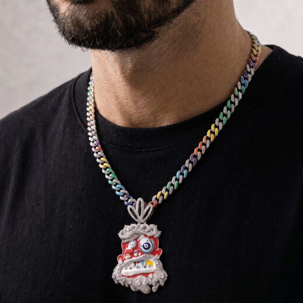 Collier cartoon pour homme, en cuivre, chaîne cubaine multicolore, style hip-hop