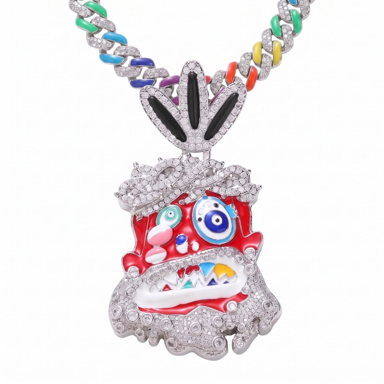 Collier cartoon pour homme, en cuivre, chaîne cubaine multicolore, style hip-hop