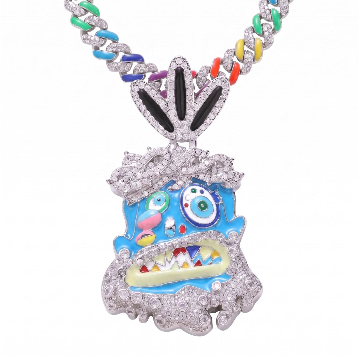 Collier cartoon pour homme, en cuivre, chaîne cubaine multicolore, style hip-hop