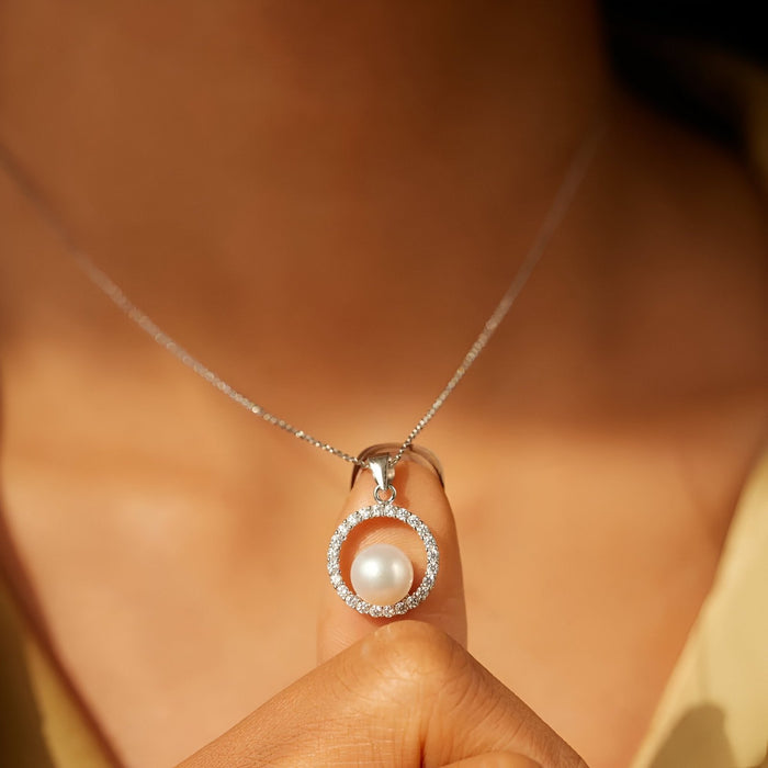 Collier En Argent Massif Avec Perle Nacrée - Bijou Occasion - Chaîne élégante - Sans Marque