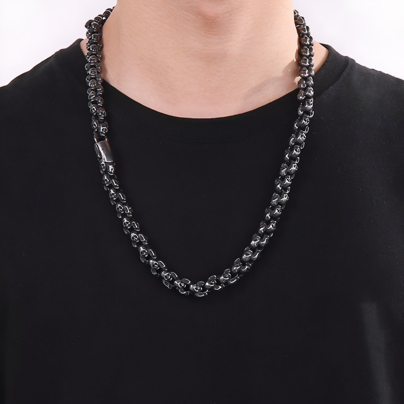 Collier chaîne tête de mort pour homme, en acier inoxydable