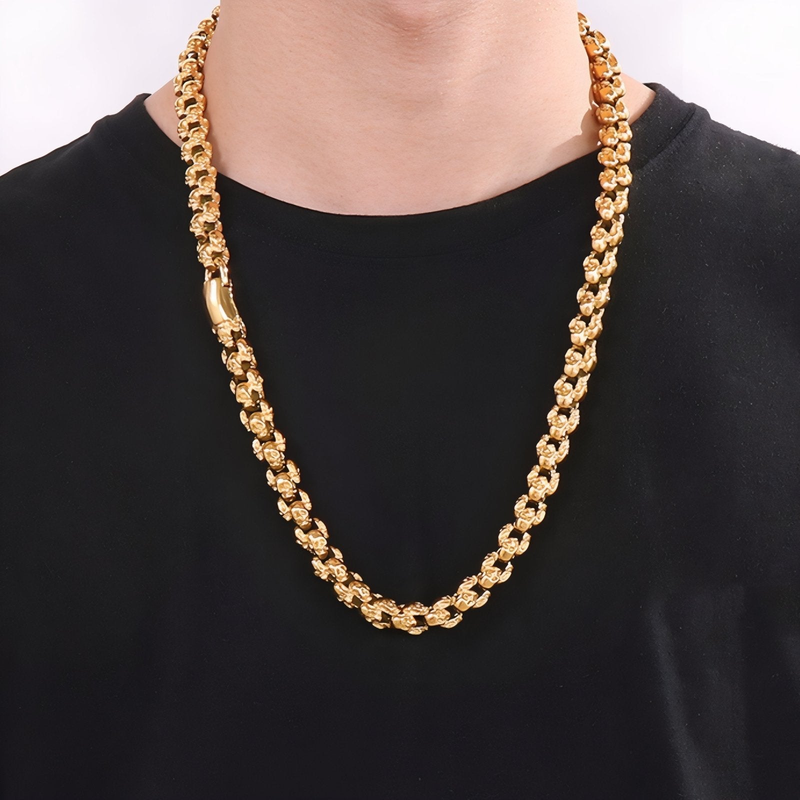 Collier chaîne tête de mort pour homme, en acier inoxydable