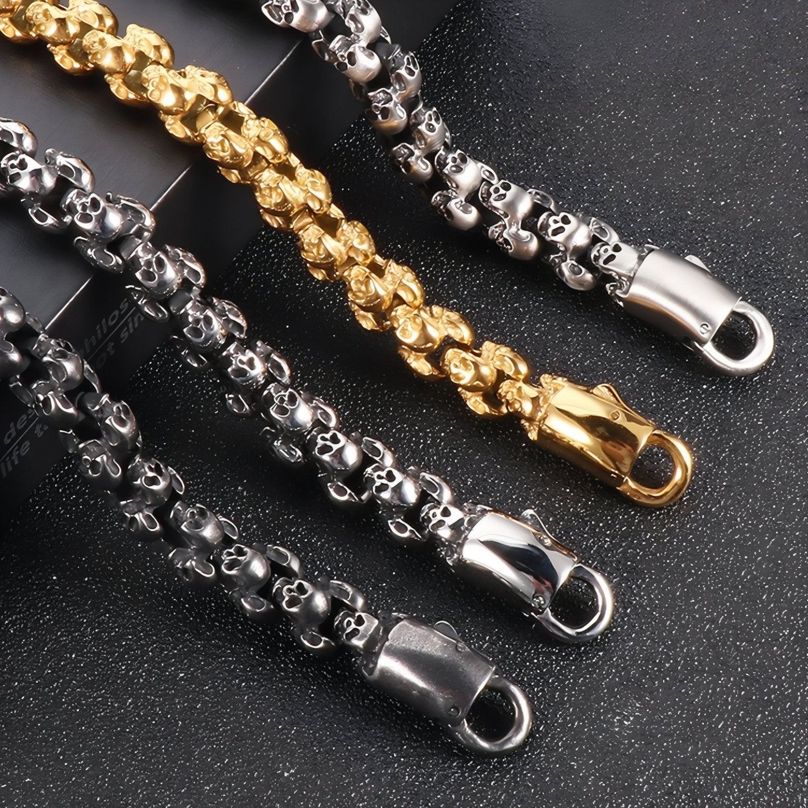 Collier chaîne tête de mort pour homme, en acier inoxydable